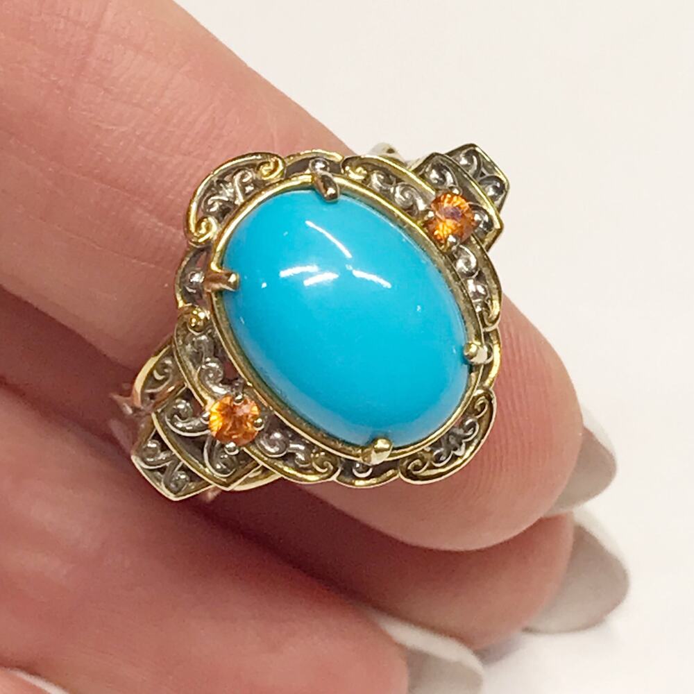 Michael Valitutti SB Turquoise Orange Sapphires Sterling Silver 18K Gold Plate